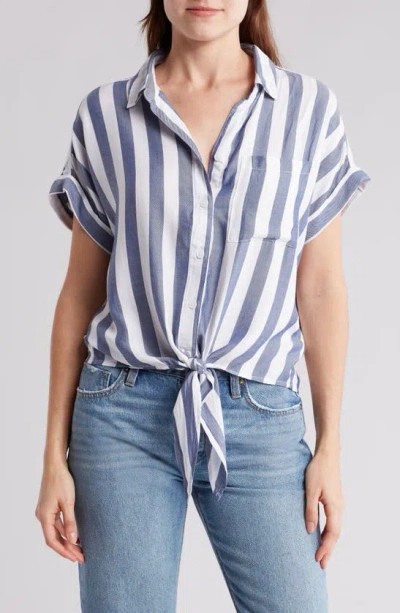 Shop Beachlunchlounge Rosie Cabana Stripe Button-up Shirt In Maritime Blue