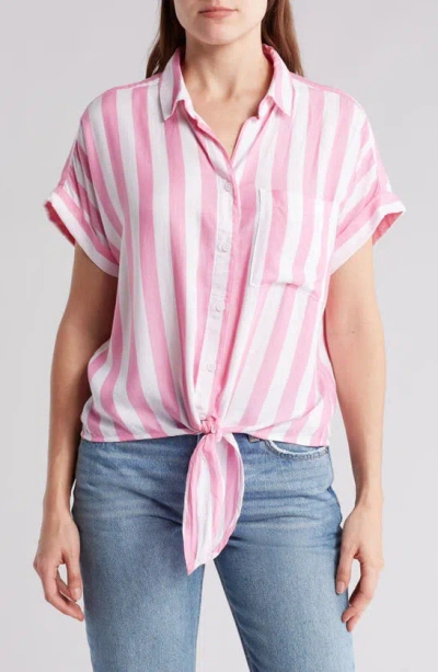 Shop Beachlunchlounge Rosie Cabana Stripe Button-up Shirt In Strawberry Flambe
