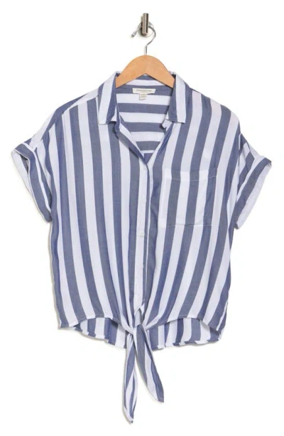 Shop Beachlunchlounge Rosie Cabana Stripe Button-up Shirt In Maritime Blue