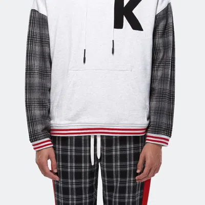 Shop Konus Men's Pullover Hoodie With Wool Blend Plaid Sleeves In Grey