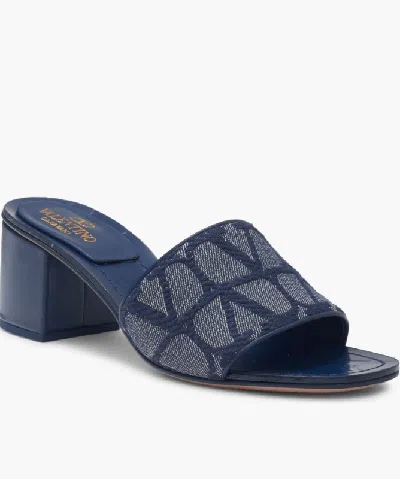 Shop Valentino Women's Vlogo Toile Iconographe Slide Sandal In Blue