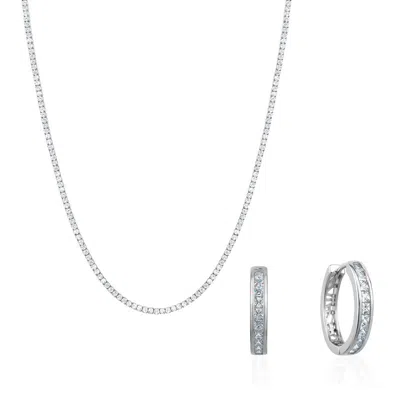 Shop Club Rochelier Cubic Zirconia Vintage Necklace And Loop Earrings Set In Grey