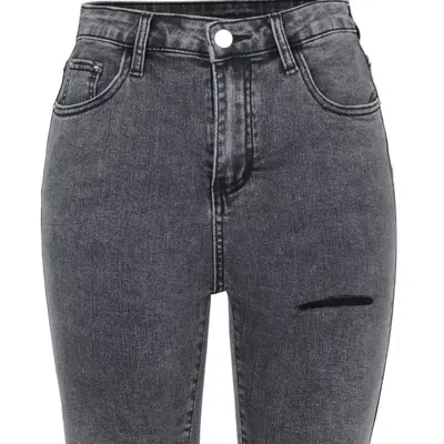 Shop Anna-kaci High Waisted Ripped Denim Shorts In Grey