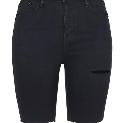 Shop Anna-kaci High Waisted Ripped Denim Shorts In Black
