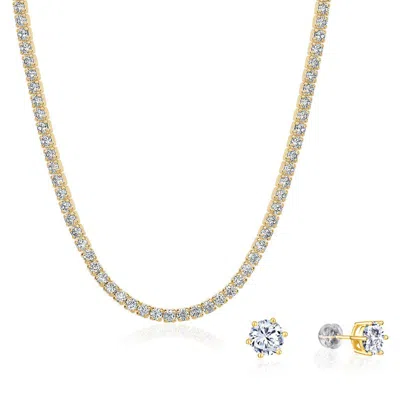 Shop Club Rochelier 5a Cubic Zirconia Tennis Necklace And 7mm Stud Earrings Set (18k Gold)