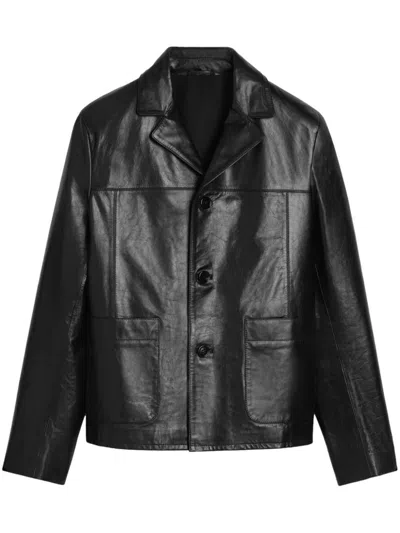 Shop Ami Alexandre Mattiussi Black Leather Single-breasted Blazer