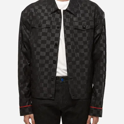 Shop Konus Men's Black Checkered Trucker Jacket
