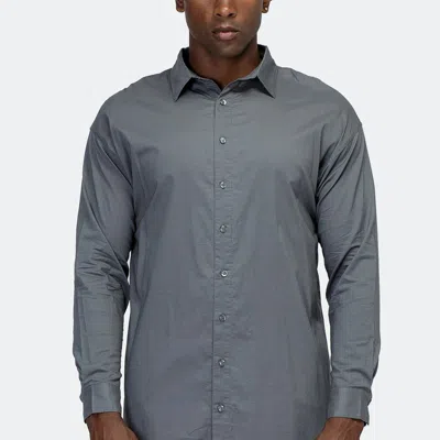 Shop Konus Men's Elongated Button Up Shirt In Grey