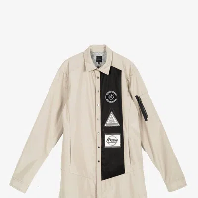 Shop Konus Unisex Contrast Panel Long Shirt Jacket In Brown