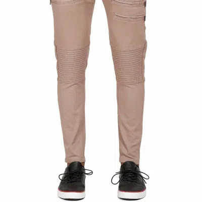 Shop Konus Men's Skinny Jeans In Biker Style In Dark Beige In Brown