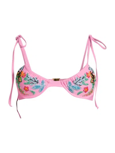 Shop Oceanus Women's Los Angeles Underwire Beaded Bikini Top In Pink
