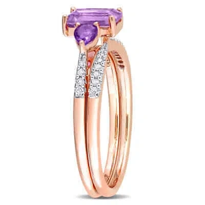 Pre-owned Amour 1 1/5 Ct Tgw Rose De France African Amethyst And 1/10 Ct Tdw Diamond In Pink