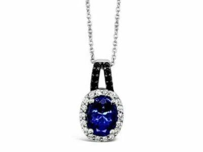 Pre-owned Le Vian Levian 14k White Gold Tanzanite Black Diamond 1.17 Cts 18" Pendant Necklace