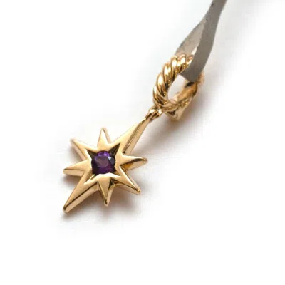 Pre-owned David Yurman 15mm North Star Birthstone Charm Enhancer 18k Gold & Amethyst In Purple