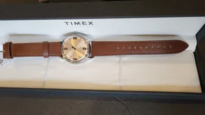Pre-owned Timex Marlin Automatic 40mm Salmon-colored Dial With Brown Strap Tw2w33800