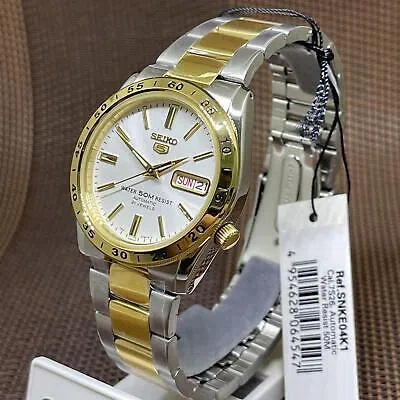 Pre-owned Seiko 5 Snke04k1 Automatic Two Tone Gold Stainless Steel Analog Men's Watch