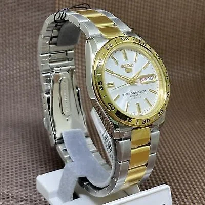 Pre-owned Seiko 5 Snke04k1 Automatic Two Tone Gold Stainless Steel Analog Men's Watch
