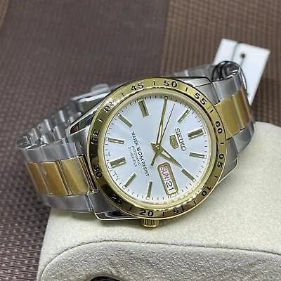 Pre-owned Seiko 5 Snke04k1 Automatic Two Tone Gold Stainless Steel Analog Men's Watch