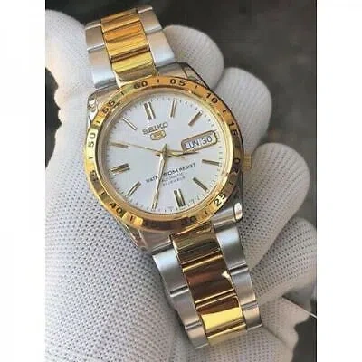 Pre-owned Seiko 5 Snke04k1 Automatic Two Tone Gold Stainless Steel Analog Men's Watch