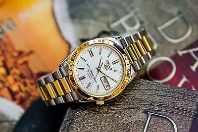 Pre-owned Seiko 5 Snke04k1 Automatic Two Tone Gold Stainless Steel Analog Men's Watch