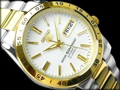 Pre-owned Seiko 5 Snke04k1 Automatic Two Tone Gold Stainless Steel Analog Men's Watch