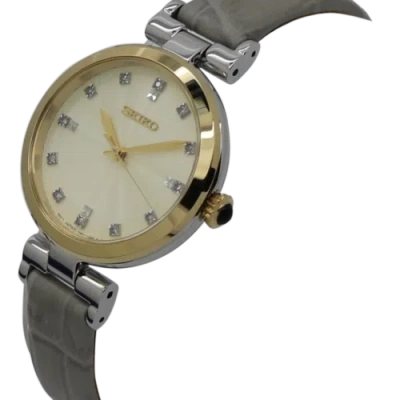 Pre-owned Seiko Quartz Diamond Grey Leather Strap Ladies Watch Srz546p1