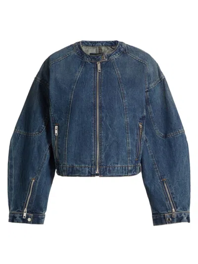 Shop Eb Denim Women's Logan Denim Moto Jacket In Blue Honey