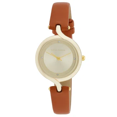 Pre-owned Laura Ashley Women's 30mm Swirled T Bar Vegan Leather Strap Watch (la2102) In Gold