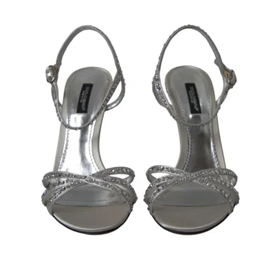 Pre-owned Dolce & Gabbana Shoes Sandals Silver Crystal Ankle Strap Eu39/ Us8.5 Rrp $1600