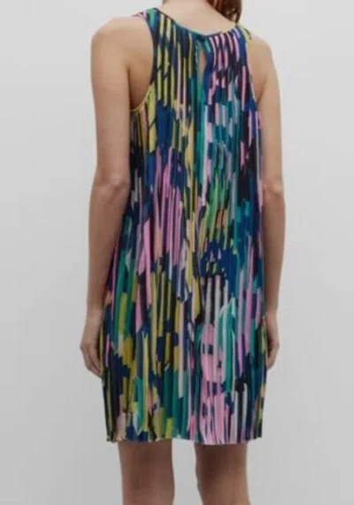 Pre-owned Lafayette 148 $1698  Women's Blue Sleeveless Abstract-print Cocoon Dress Size M