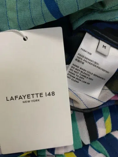 Pre-owned Lafayette 148 $1698  Women's Blue Sleeveless Abstract-print Cocoon Dress Size M