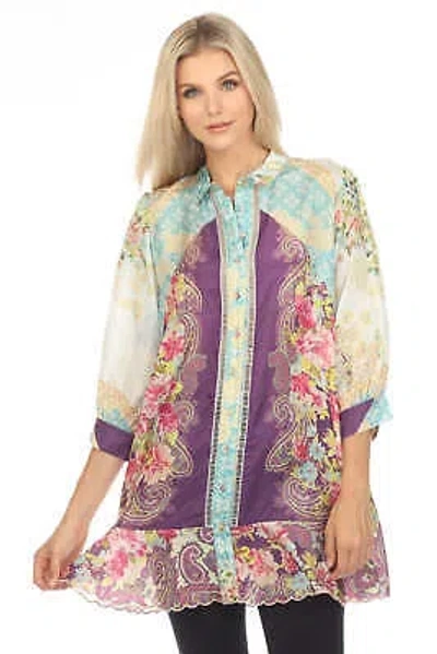 Pre-owned Johnny Was Bylexi Sedena Silk Floral Paisley Tunic Top C25023 In Multicolor