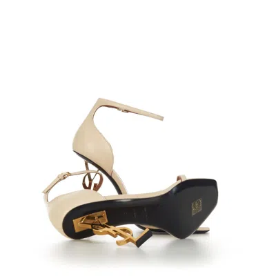 Pre-owned Saint Laurent 1290$ Opyum Beige High Heel Sandals - Leather, Ysl Cassandre Heel