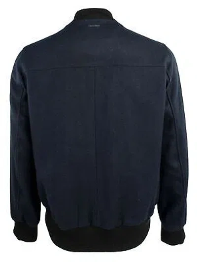 Pre-owned Michael Kors Men's Wool Blend Bomber Jacket In Blue