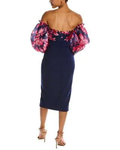 Pre-owned Carolina Herrera Silk Off-shoulder Puff Sleeve Dress Women's In Blue