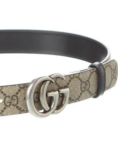 Pre-owned Gucci Gg Marmont Reversible Gg Supreme Canvas & Leather Belt Men's In Black