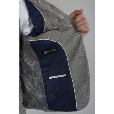 Pre-owned Paul Andrew Hugo - Men's Grey Navy Blue Check Blazer In Grey-blazer