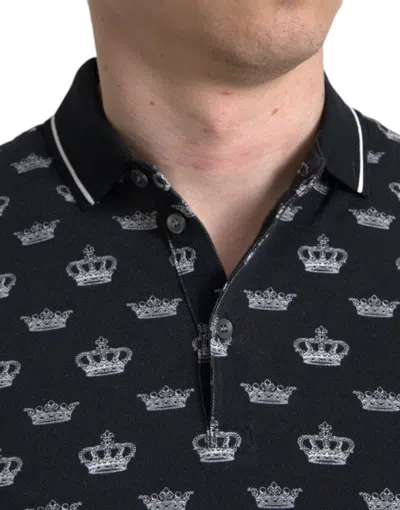 Pre-owned Dolce & Gabbana T-shirt Black Crown Collared Short Sleeve It44/us34/xs 580usd
