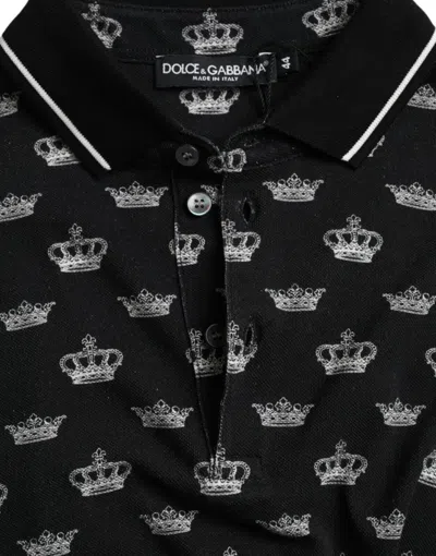 Pre-owned Dolce & Gabbana T-shirt Black Crown Collared Short Sleeve It44/us34/xs 580usd