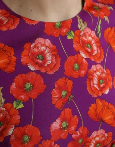 Pre-owned Dolce & Gabbana Dolce&gabbana Women Multicolor Sheath Dress Silk Floral Poppy Print Midi Bodycon
