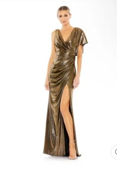Pre-owned Mac Duggal Asymmetrical Draped Trumpet Gown Antique Gold $498 26986 Size 6