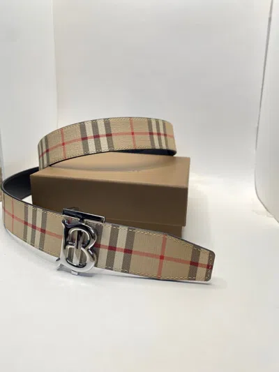 Pre-owned Burberry Belt Size 90cm Us 30-32 Silver Buckle
