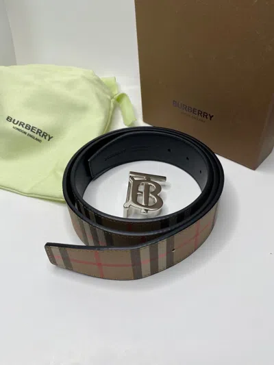 Pre-owned Burberry Belt Size 90cm Us 30-32 Silver Buckle