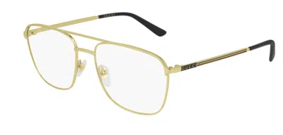 Pre-owned Gucci Gg 0833o 002 Gold Square Pilot Unisex Eyeglasses In Clear