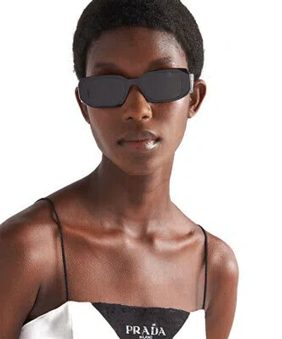 Pre-owned Prada Pr 17ws Sunglasses Women Black Rectangle 49mm 100% Authentic In Gray