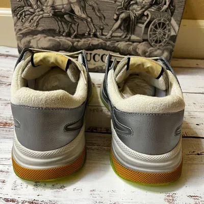 Pre-owned Gucci Ultrapace Sneakers Men's Gray Silver Leather Shoes Uk7.5(us8) With Box In Multicolor