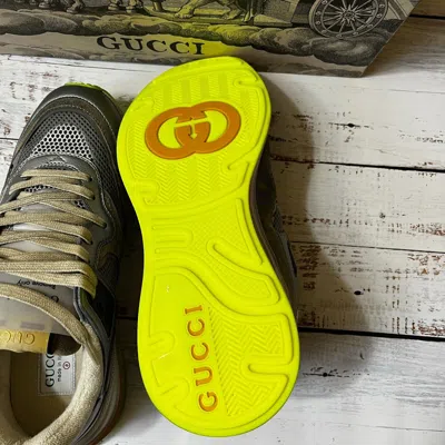 Pre-owned Gucci Ultrapace Sneakers Men's Gray Silver Leather Shoes Uk7.5(us8) With Box In Multicolor