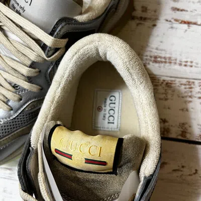 Pre-owned Gucci Ultrapace Sneakers Men's Gray Silver Leather Shoes Uk7.5(us8) With Box In Multicolor