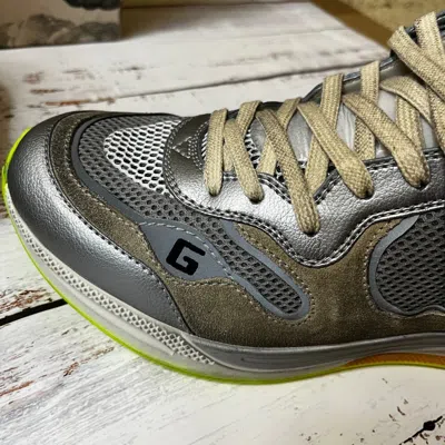 Pre-owned Gucci Ultrapace Sneakers Men's Gray Silver Leather Shoes Uk7.5(us8) With Box In Multicolor