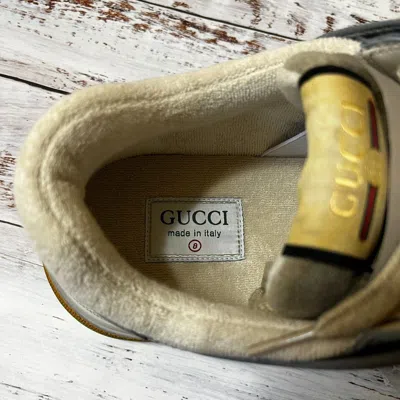 Pre-owned Gucci Ultrapace Sneakers Men's Gray Silver Leather Shoes Uk7.5(us8) With Box In Multicolor